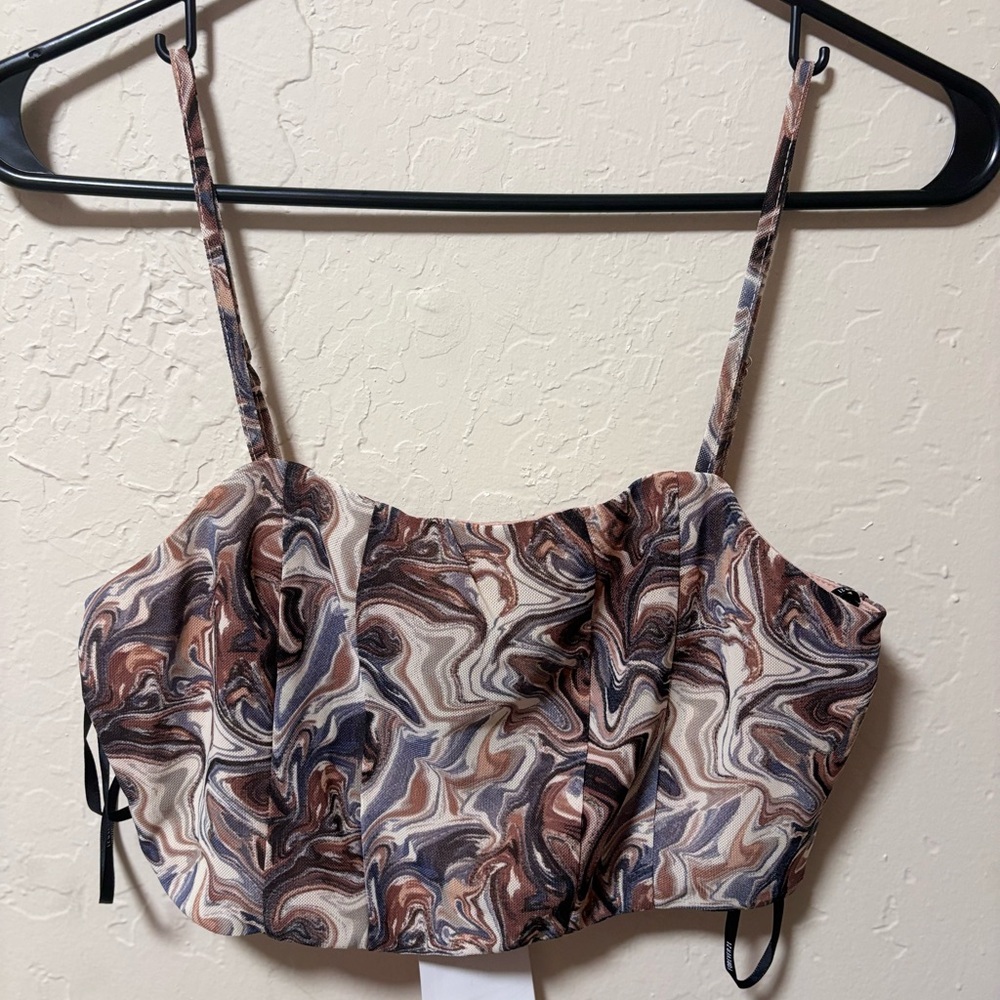 Forever 21 Swirl Print Camisole Top - Cream, Brown, Black